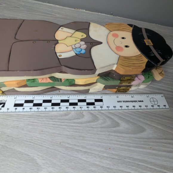 Vintage Hand Painted Thanksgiving Figures Foldable Wooden 5 Panel - Picture 8 of 11